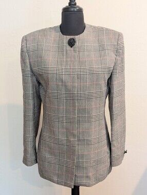 Classic Black Red White Houndstooth Fitted Women's Blazer Jacket Sz 6 By Synergy